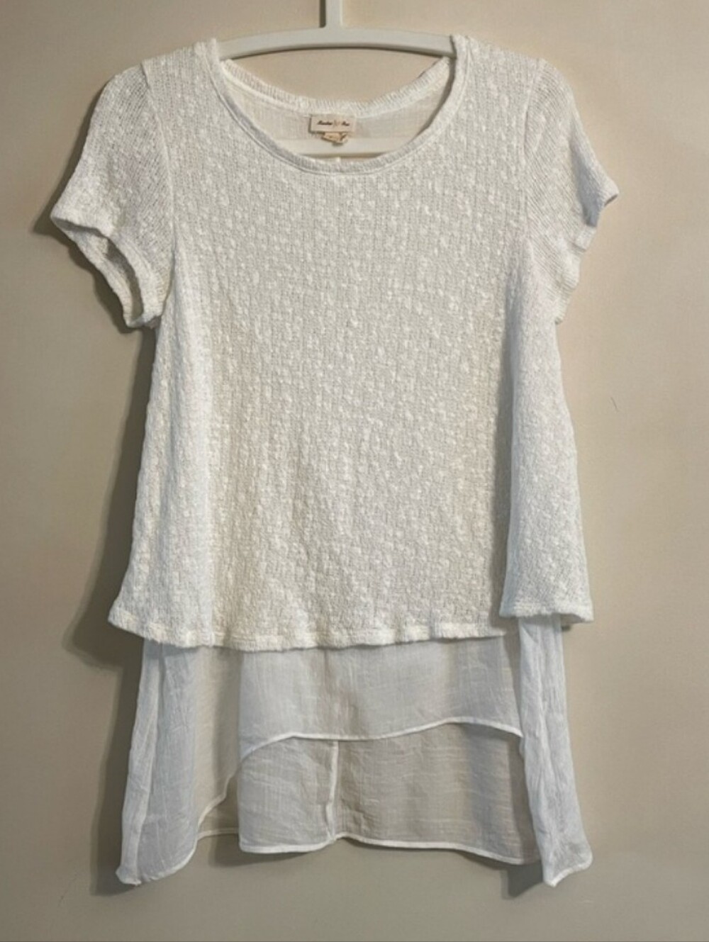 Anthropologie Meadow Rue Layered Mixed Media Top, M, Cream